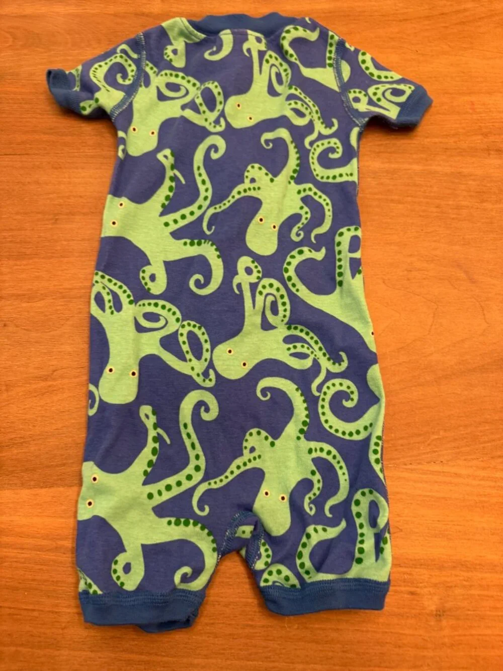 Hanna Andersson Octopus Short Sleeve Zip Romper Blue & Green 6-12M — Like New